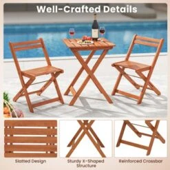 Tangkula 3 PCS Outdoor Wood Bistro Set W/ 2 Folding Chairs & Dining Table For Backyard -Beauty house GUEST 641bb292 0a7e 4d52 bff2 69b6683c4bb9