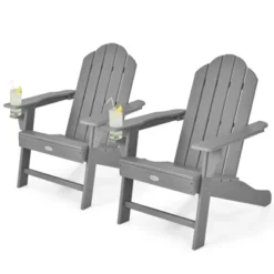 Tangkula 2PCS Adirondack Chair Outdoor With Cup Holde Weather Resistant Lounger Chair For Backyard Garden Patio And Deck Black/Grey/Turquoise/White -Beauty house GUEST 6440fc08 8520 47e5 8803 f6b2a73ea3bf