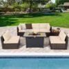Tangkula 7PCS Patio Rattan Furniture Set Fire Pit Table Cover Cushion Beige -Beauty house GUEST 644ea811 82a5 42e1 b39d 48d2857ecc80
