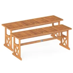 Tangkula 2 PCS 51 Inches Acacia Wood Outdoor Bench W/ Slatted Seat & X-Shaped Frame 21 Tangkula 2 PCS 51 Inches Acacia Wood Outdoor Bench W/ Slatted Seat & X-Shaped Frame -Beauty house GUEST 6468ebd3 136c 4d54 945c 06521ac847f1