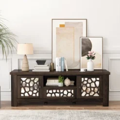 Tangkula 55" Retro TV Stand Media Entertainment Center W/ Mirror Doors & Drawer Brown -Beauty house GUEST 646f86fa a4aa 4074 b0f9 8b00a670dfe0