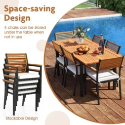 Tangkula 7-Piece Patio Furniture Set Outdoor Dining Chair Set For 6 W/ Acacia Wood & Metal Frame -Beauty house GUEST 647129f5 0c31 4e3c af6c a76bb4b9fe90