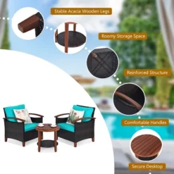 Tangkula 3-Piece Patio Rattan Bistro Set Acacia Wood Frame Sofa And Side Table -Beauty house GUEST 64a45649 db2f 4276 b9f7 1c7a147ae2bf