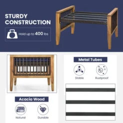 Tangkula 2PCS Acacia Wood Outdoor Patio Ottoman Footstool W/ Removable Cushion -Beauty house GUEST 64bc4442 3c32 4cf3 9c0a 98f84b16ff19