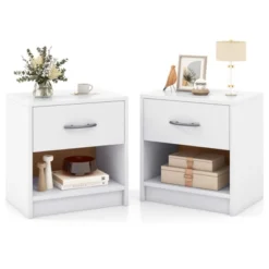 Tangkula 2 PCS Nightstand W/ Drawer Side Table W/ Slide-out Drawer Open Storage Shelf -Beauty house GUEST 64dbde9a f5cc 40b8 8f7d ad1c6960737d