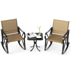 Tangkula 3 Piece Patio Rocking Set 2 Rocking Chairs W/ Tempered Glass Side Table -Beauty house GUEST 64fe16d6 c580 45eb a723 60ec5be7a3b1