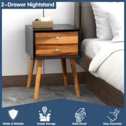 Tangkula Wooden Nightstand With 2 Storage Drawers Accent End Side Table For Bedroom&Living Room -Beauty house GUEST 6538f5ee ef64 4198 8c9f 166d64324e13