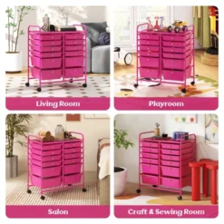 Tangkula Craft Organizers And Storage Cart - Rolling Cart With 12 Drawers Wheels Mobile Rolling Utility Cart Hot Pink -Beauty house GUEST 6564566d 10f4 43ed a869 272011aa2ae8