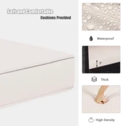 Tangkula 3PCS Patio Wicker Sofa Set Acacia Wood Frame W/ Cushion Covers Beige & Turquoise -Beauty house GUEST 656ff2f7 416f 4fff acf8 f10edc68cb1b