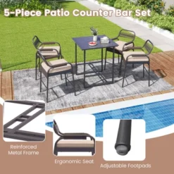 Tangkula 5-Piece Patio Rattan Counter Set Counter Height Square Table W/ 4 Wicker Counter Stools -Beauty house GUEST 65d8a57f 01cc 4c70 9db8 7f642baeff43