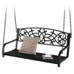 Tangkula Patio Hanging Porch Swing 2-Person Outdoor Metal Swing Bench Chair W/ Chains -Beauty house GUEST 65f22c4b ee95 446d ac7d 1c7ba9d8be57