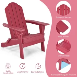 Tangkula Folding Patio Adirondack Chair Weather Resistant Cup Holder Yard Red -Beauty house GUEST 661891a4 866f 4a01 8d98 d01a53f9bc1c