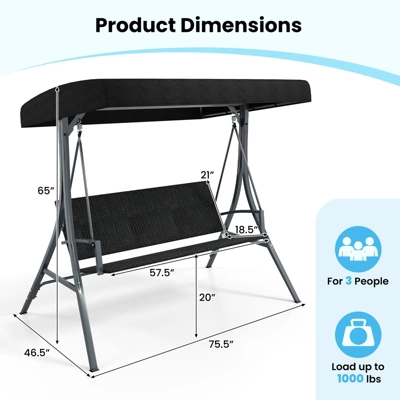 Tangkula 3-Person Porch Swing W/ Stand W/ Rattan Seat Back Metal Frame Adjustable Shade 10 Tangkula 3-Person Porch Swing W/ Stand W/ Rattan Seat Back Metal Frame Adjustable Shade - Image 8