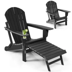 Tangkula Adirondack Chair W/Ergonomic Design&Ottoman Outdoor Armchair HDPE Chair For Yard&Patio Black/Coffee/Grey/Turquoise/White -Beauty house GUEST 663bacf3 3601 4973 a58f 180b571b5b55