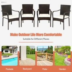 Tangkula 4 PCS Stackable Rattan Chairs Outdoor Dining Chairs W/Cushion For Porch Yard Garden -Beauty house GUEST 6672db28 9c50 4b00 8483 51944cbe0857