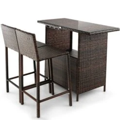 Tangkula 3PCS Wicker Bar Set Height Table 2 Stools W/3 Rows Stemware Racks Garden Patio -Beauty house GUEST 667fa435 a7e0 418b b050 cf5ce52f7fce