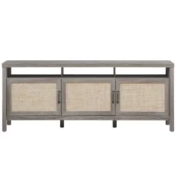 Tangkula Universal TV Stand Cabinet Television Media Console With 3 Rattan Doors Grey Oak Walnut -Beauty house GUEST 66bc182d 97a4 463d 8f80 87e143adb842