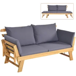 Tangkula Outdoor Folding Daybed Patio Acacia Wood Convertible Couch Sofa Bed TurquoiseRed WhiteDark Grey -Beauty house GUEST 66ff3677 d1ec 4dd6 8083 e42a2cb437fe