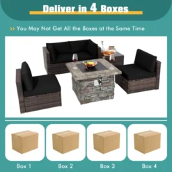Tangkula Patio Rattan 6PCS Cushioned Sofa Set Furniture Set Thick Cushion With 34.5" Fire Pit Table For Garden Black/Blue/Red/Turquoise/Off White -Beauty house GUEST 672ac097 cefc 4db2 bddb 7dc83297e0a6