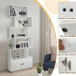 Tangkula 2PCS 6-tier Geometric Bookcase S-shaped Z-shelf Bookshelf Cabinet W/ Doors White -Beauty house GUEST 676666ec 5b78 4a74 b0d5 f232b016f7f4