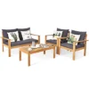 Tangkula 4 PCS Outdoor Acacia Wood Conversation Sofa Table Furniture Set W/ Grey Cushions -Beauty house GUEST 676e77fa b662 498c adc8 171b376199cc
