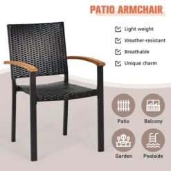 Tangkula Patio Rattan Dining Armchair 2 Set Of Wicker Chair W/Steel Frame Acacia Armrests Indoor & Outdoor -Beauty house GUEST 6793275c 51b7 4f15 8aff 5e335c1a1ed8