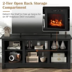 Tangkula 58" TV Stand Entertainment Center W/ 3-Adjustable Shelves For 65" TV Black -Beauty house GUEST 67ab3a88 121d 4c4b 8024 5c34a3e4f176