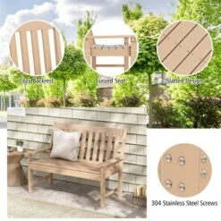 Tangkula Garden Bench All-Weather HDPE 2-Person Outdoor Bench For Front Porch Backyard Gray -Beauty house GUEST 67df0e77 cd03 47be 9995 3df1fbd2f2b5