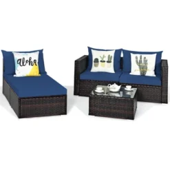 Tangkula 5PCS Cushioned Rattan Patio Conversation Set W/ Ottoman Navy Cushion -Beauty house GUEST 67ffb9ce 7c30 4e8c 80bc b7c660f3ed3e