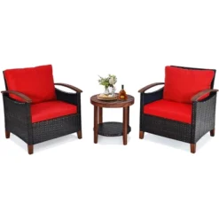 Tangkula 3-Piece Patio Rattan Bistro Set Acacia Wood Frame Sofa And Side Table -Beauty house GUEST 6850ffd4 62c2 40d5 8f5d e533efad68f7