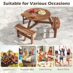Tangkula 6-Person Round Picnic Table Set W/ 3 Built-in Benches 2" Umbrella Hole -Beauty house GUEST 68591839 a8ef 4fc4 b925 ab4aaf608029