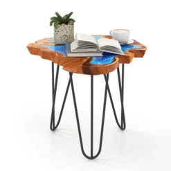 Tangkula 21" Teak Wood End Table Outdoor Epoxy Resin Side Table W/ Irregular Tabletop -Beauty house GUEST 689b545a 6264 4acc 9654 8bb6f3578603