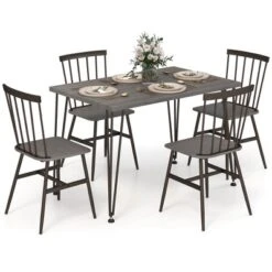 Tangkula 5PCS Dining Table Set For 4 Rectangular Kitchen Table & 4 Chairs W/ Metal Frame Grey Oak -Beauty house GUEST 6928e6be a553 46ea 95ec d280900965b4