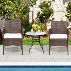 Tangkula Outdoor 4 PCS Rattan Dining Chair Patio Cushioned Arm Chair W/Zipper Brown -Beauty house GUEST 695e21f4 c952 40de b05b 8092d83adbfc