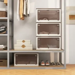 Tangkula 6-Pack Stackable Storage Bins W/Lids 24 Gallon Collapsible Plastic Container Box