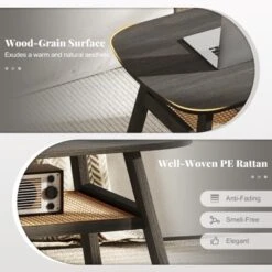 Tangkula 2-Tier Coffee Table W/ Rattan Storage Shelf & Rubber Wood Legs For Living Room -Beauty house GUEST 6980bd43 2a77 4f14 a80a b83c8377849d