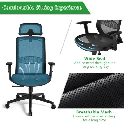 Tangkula High Back Mesh Office Chair Ergonomic Executive Chair Swivel Computer Task Chair W/ Headrest Black/ Gray 7 Tangkula High Back Mesh Office Chair Ergonomic Executive Chair Swivel Computer Task Chair W/ Headrest Black/ Gray - Image 5