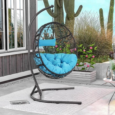 Tangkula Hanging Hammock Chair Egg Swing Chair W/ Blue Cushion Pillow Stand 4 Tangkula Hanging Hammock Chair Egg Swing Chair W/ Blue Cushion Pillow Stand - Image 2