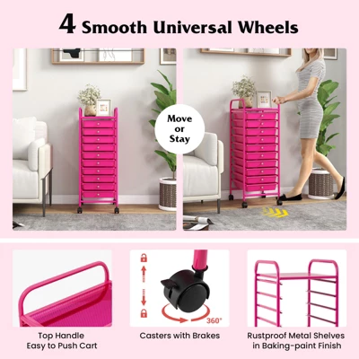 Tangkula 10 Drawer Rolling Cart Storage Cart With Removable Drawers Home Multipurpose Organizer Storage Unit 9 Tangkula 10 Drawer Rolling Cart Storage Cart With Removable Drawers Home Multipurpose Organizer Storage Unit - Image 7
