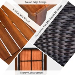 Tangkula 4PCS Patio Dining Set Acacia Wood Rattan Furniture Set W/ Umbrella Hole -Beauty house GUEST 6a881b24 a7ff 48e0 944d 4f7dbd516c43