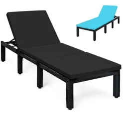 Tangkula Adjustable Rattan Patio Chaise Lounge Chair Couch W/ Black & Turquoise Cushion -Beauty house GUEST 6ab4502d dd3f 4916 a6c6 a5b5eba49803