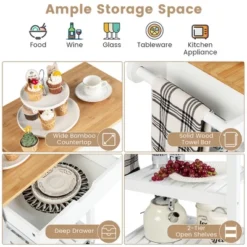 Tangkula 3-Tier Kitchen Island Cart Rolling Service Trolley W/ Bamboo Top Shelves -Beauty house GUEST 6ae9318f 7f28 47bc b160 db0f9cf97738