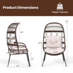 Tangkula PE Wicker Egg Chair Patio Cocoon Lounger W/ Comfortable Cushions & Metal Frame -Beauty house GUEST 6af10858 99a0 4893 b20f be8bd19badec