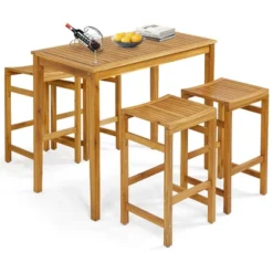 Tangkula 5 Pieces Patio Acacia Wood Bar Set Outdoor Bar Height Table & Saddle Stool Chairs Set -Beauty house GUEST 6b2004c1 62a5 429e bcef 9c070c9a3fe8