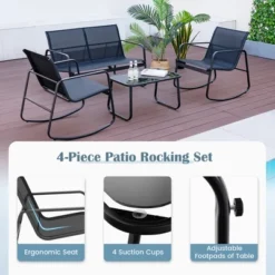 Tangkula 8 PCS Rocking Bistro Set Patio Furniture Set W/ Loveseat Rocking Chairs & Coffee Table -Beauty house GUEST 6b2d701f 386e 48fe bc70 810f648c18ae