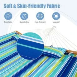 Tangkula Portable Hammock W/ Spreader Bars & Detachable Pillow Quick Dry & Water Proof Material Woven Cotton Rope Blue + Green/Light Blue + Yellow -Beauty house GUEST 6b2e14f0 f67e 49c0 9d85 a20757aa8ae9