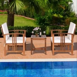 Tangkula 3-Piece Outdoor Acacia Wood Sectional Conversation Sofa Set With Cushions -Beauty house GUEST 6b5ed910 1f18 4aa2 83c7 cb9061d7a37b