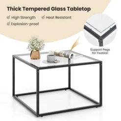 Tangkula Glass Coffee Table 27.5 Inch Modern Square Metal Frame Living Room Transparent -Beauty house GUEST 6bdd1e03 a133 49a4 bb17 2fc355157f96