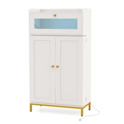 Tangkula Kitchen Pantry Cabinet Power Outlet & APP Control LED Lights Acrylic Flip Door -Beauty house GUEST 6c6c7032 67e4 455e aa9b 60b7ebcc6dea