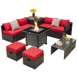 Tangkula 9 Pieces Furniture Set W/ 50,000 BTU Propane Fire Pit Table Patio Red -Beauty house GUEST 6cae6472 c1b5 4c06 b722 bf58155be1a2